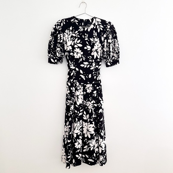 Vintage Black & White Floral Cottagecore Midi Dress - Picture 1 of 11